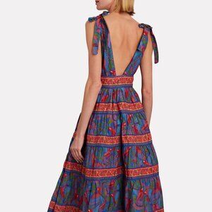 FARM RIO Blue Macaw Tie-Shoulder Midi Dress
